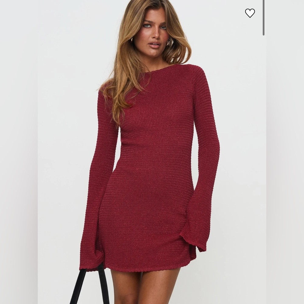 RHAPSODY LONG SLEEVE KNIT MINI DRESS RED SIZE 4